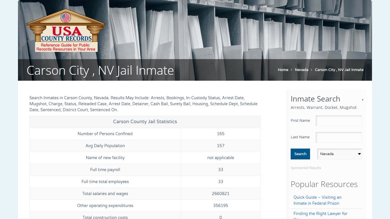 Carson City , NV Jail Inmate | Name Search