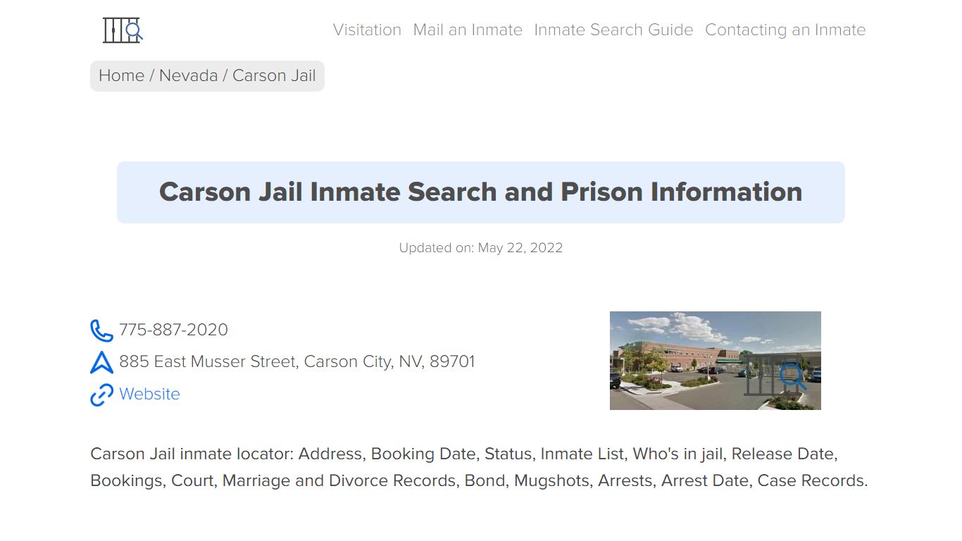 Carson Jail Inmate Search, Visitation, Phone no. & Mailing ...