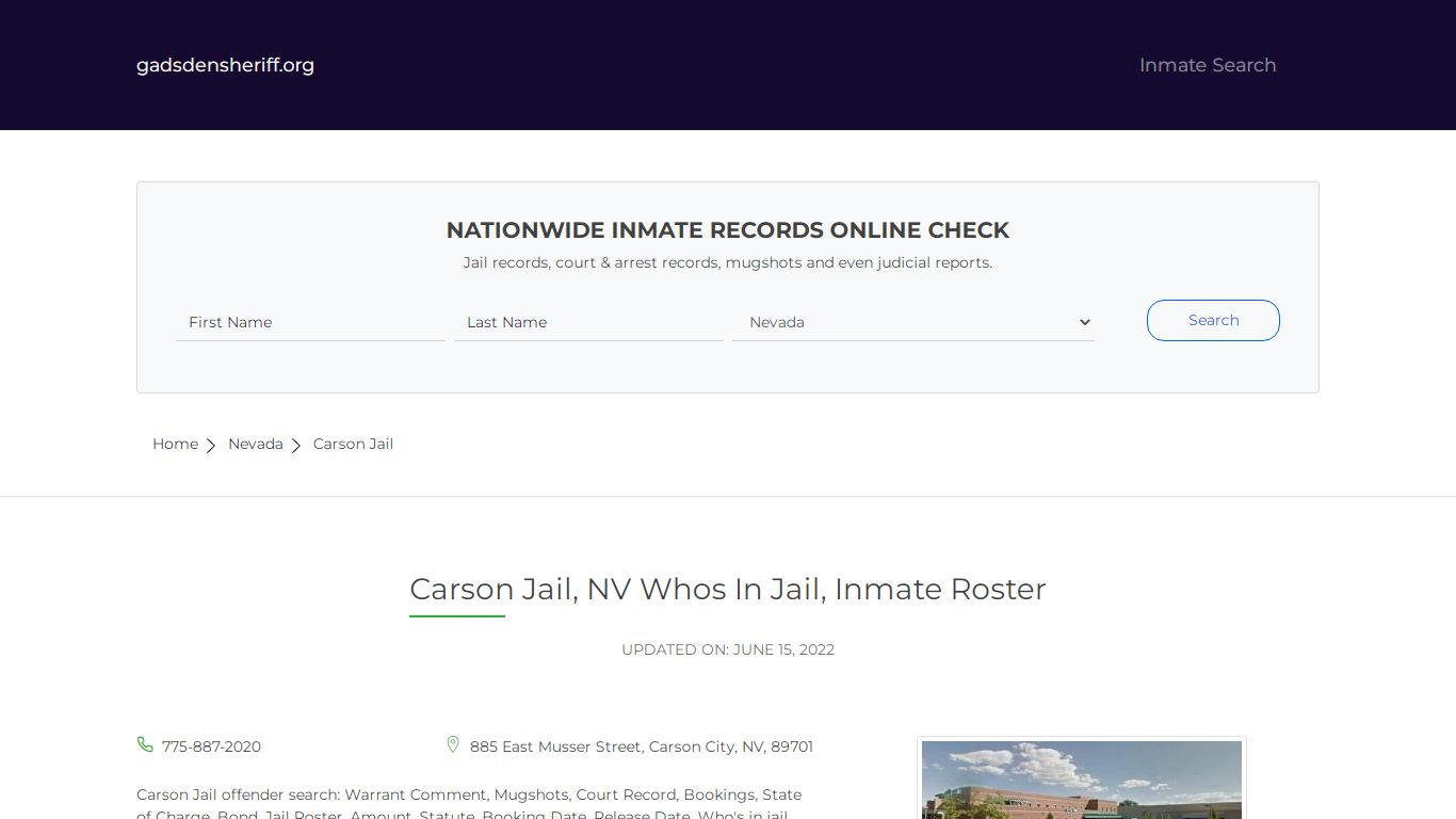 Carson Jail, NV Inmate Roster, Whos In Jail